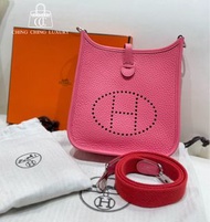 🌈Hermes💗Mini Evelyne💗唇膏粉銀扣🌟99.5新🌟全套有單🌟Stamp W🌟TC皮🌟minievelyne🌟evelyne🌟愛馬仕🌟