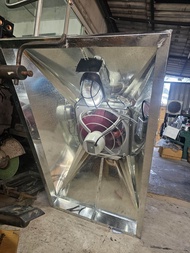 ปล่องสังกะสีขนาด120x66-150x66cm👉(ลมออกขนาด10”)👈ใช้สังกะสีเบอร์28พร้อมพัดลมใบพัดเหล็กขนาด12”ท่อแฟ็กซ์