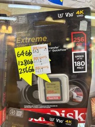 Sandisk extreme SD card 32G SDSDXVT-032G-GNCIN $54 / Sandisk extreme SD 64GB SDSDXV2-064G-GNCIN $68 / Sandisk extreme SD 128GB SDSDXVA-128G-GNCIN $114 / Sandisk extreme SD 256GB SDSDXVV-256G-GNCIN $229 , SANDISK EXTREME SD 512GB SDSDXVV-512G $445