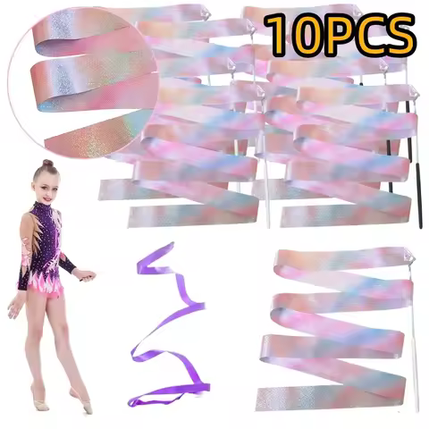 1-10pcs Flashing Star Gym Ribbons Dance Ribbon Rhythmic Art Gymnastics Ballet Streamer Twirling Rod 