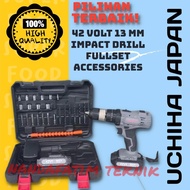 Bor baterai Bor Cas Bor Cordless 42 Volt uchiha JAPAN 13mm New Edition 2023 IMPAC DRILL besi beton k