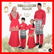 Dhia Cotton Plain Sulam Red Kurung Moden Riau Mini Budak Baju Melayu Dewasa Kanak-kanak