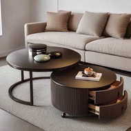 Italian Light Luxury Slate Round Coffee Table Living Room Household Modern Simple Small Apartment Re