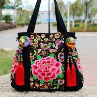 Ethnic Launch Bag Embroidered Embroidered Peony Canvas Shoulder Portable Diagonal Bag