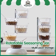 HOMIEE 5 Tier Rotatable Salt Pepper Crystal Kitchen Storage Box Spice Jar Bekas Rempah Garam Gula