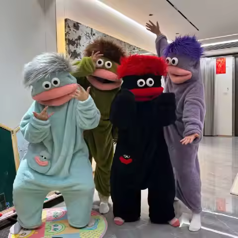 Green Big-Mouth Monster Pajamas Winter Coral Fleece Thickened Ugly Cute Funny Abstract Hairy Ugly Fi