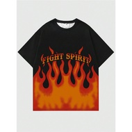 Flame Text pattern Print Short Sleeve T-shirt
