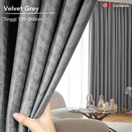 IP CURTAIN VELVET Langsir 80% Blackout Warna Grey 3D Amboss Corak SeaWeed Tirai Tingkap / Sliding