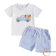 Beauty-2Pcs Baby Boy Easter Outfits Short Sleeve Truck Embroidery T-Shirt + Shorts Set Toddler Cloth