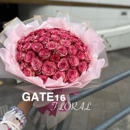 💐預訂鮮花花束 💍求婚花束 🎂生日花束 🎓畢業花束❤️ 50枝肯亞玫瑰花束   🌹花材：50枝紅邊粉肯亞玫瑰，早鳥價$1688 (免運費) 📐花束高度約55cm 🛍花束專用袋+$15 💡LED燈+$1