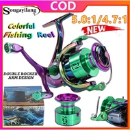 Sougayilang 1000-5000 Power Hand/Double Handle Spinning Fishing Reel 5.0:1 Gear Ratio Spinning Reel