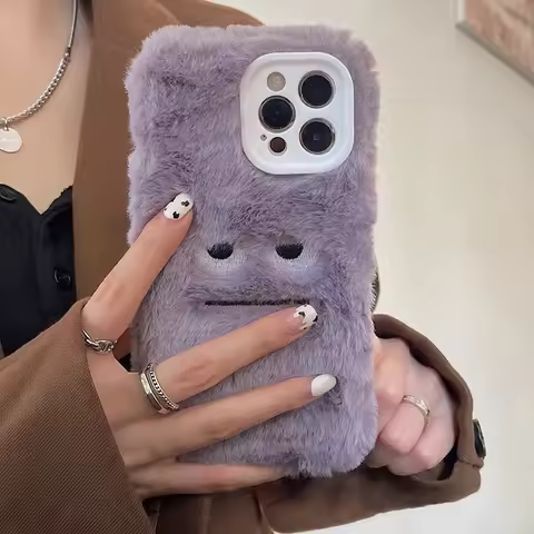 Korean Cute Funny Fur Fluffy Phone Case for IPhone 13 11 14 15 16 17 Air Pro Max 12 Mini Plus 16Pro