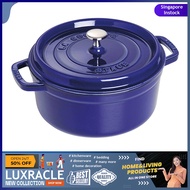 [sgstock] Staub 1102291 Cast Iron Round Cocotte, 22cm, Dark Blue - [Dark Blue] [2.75 quarts]