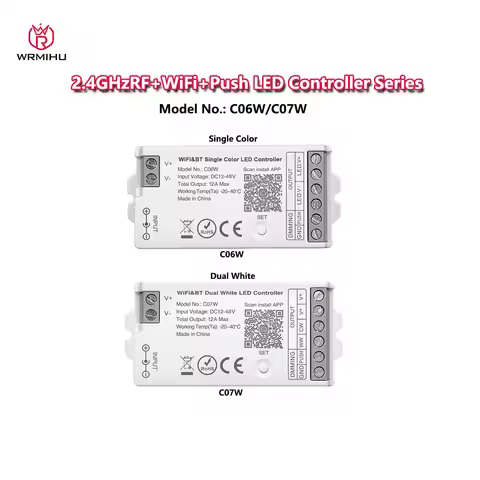 DC12-48V C06W/C07W 2.4GHzRF+WiFi+Push Dim Tuya Voice Control LED Controller Dimmer For Single color 