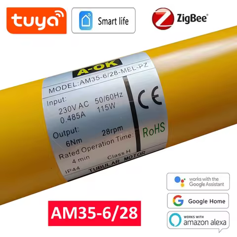 A-OK AM35 6/28 Smart Rolling Tubular Motor,RF433 Remote+Tuya Zigbee App,for 40/45mm/47mm/50mm Tube,f