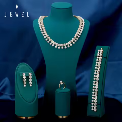 JEWEL Luxury Cubic Zirconia Pearl Jewelry Sets For Women Crystal Set Wedding Engagement Party Dubai