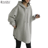 ZANZEA Women Casual Long Puff Sleeve Solid Color Loose Side Pockets Hoodies