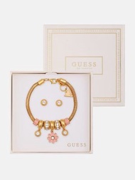 GUESS 混合色調八重花造型手鏈+耳環box set（金色）手鍊