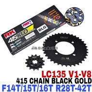 JRP 415 Sprocket Set 132L Yamaha LC135 V1-V8 RK BLG Black Gold Oring Chain Sprocket Black Steel F14T