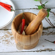 BAMBOO MORTAR AND PESTLE SPICE CHILI MASHER motar and pestle