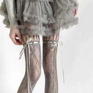 yk2 Lolita-style Ribbon Bow Fishnet Stockings East Asian Japanese Style Hollowed-out Pantyhose Mille