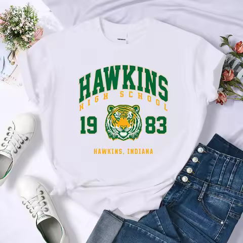 Hawkins High School 1983 Print Female T-Shirt Fitted Harajuku Tee Shirts Street Fashion Streetwear C