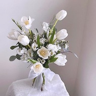 【鮮花】白綠色鬱金香洋桔梗韓式鮮花捧花