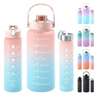 3-Piece Set Large Capacity Gradient Water Bottle with Straw 2 Litre Leakproof with Time Marker for S