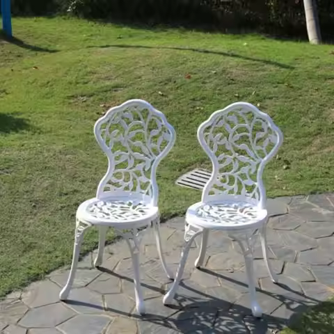 KAILI Rose Garden Cast Aluminum Bistro Chairs Decorative Outdoor Patio Seating Set of 2 White and Bl