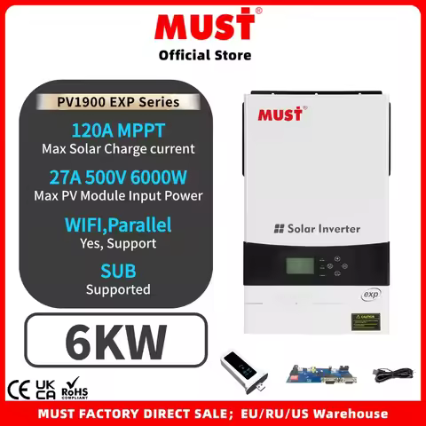 MUST 500V 6KW 48V PV1900 EXP Parallel Off Grid Hybrid MPPT 120A Solar Inverter PV Input 6000W Charge