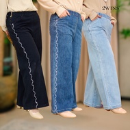 [2WINS] Tiara Wide Leg Embroidered Jeans