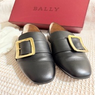 Bally Janelle 黑色皮革金色方釦樂福鞋 US 5.5