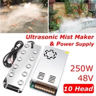 250W 10 Head Ultrasonic Mist Maker Industry Fogger Humidifier + Power Supply