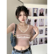 ZHAOCAI Women clothes korean Sexy Backless Crop Tops Female Lace up Lace Patchwork T-shirt (READY STOCK)