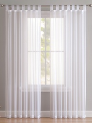 2面板白色透明巴里紗標籤頂部室內/室外窗簾