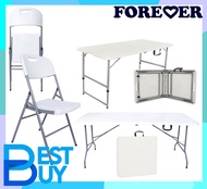 FOREVER Plastic Folding Table 4FT/6FT/8FT/Fold-in-half Table Black/White Steel FOLDABLE TABLE / FOLD