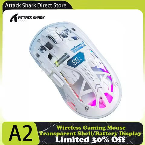 FreeWolf A2 Transparent RGB Wireless Gaming Mouse with Battery Display, 2.4Ghz/Bluetooth, PixArt PAW