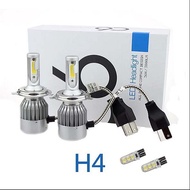 Full Set Rubber Bulb Cover + T10 LED + C6 LED H4 Headlight Bulb 5000K/Yellow White 36W/3800LM
