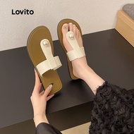 (NEW) Lovito Casual Pearls Flat Sandals for Women LFA93011 (NEW) Lovito Kasual Percikan Sandal Rata 