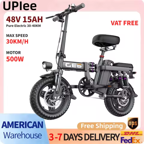 UPlee GE5 48V 15AH Battery EBike 30KM/H 750W Peak Motor 14"Fat Tire Folding Electric Bike 40Miles Ma