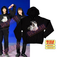 Hoodie Jacket korean kpop jeno &amp; jaemin nct Sablon cat &amp; dog WHITE