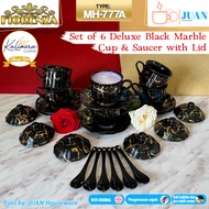 FIORENZA 6 pairs of cups set + spoon + lid series duluxe black marble 220ml / tea set coffee cup and