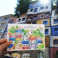 Rami歐洲旅行水彩手繪風明信片-奧地利維也納百水公寓