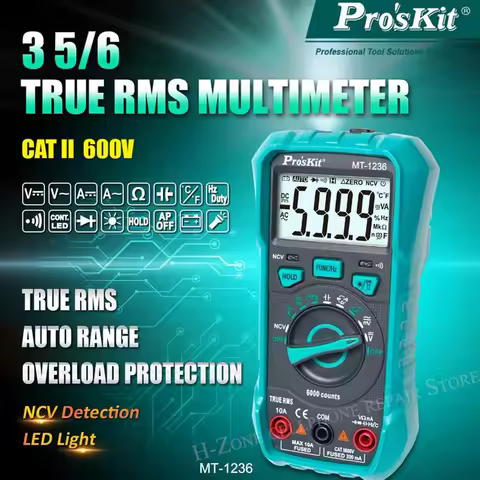 Pro'sKit MT-1236 3-5/6 True RMS Digital Multimeter ACA ACV DCA DCV Automatic Range Electrician Burn-