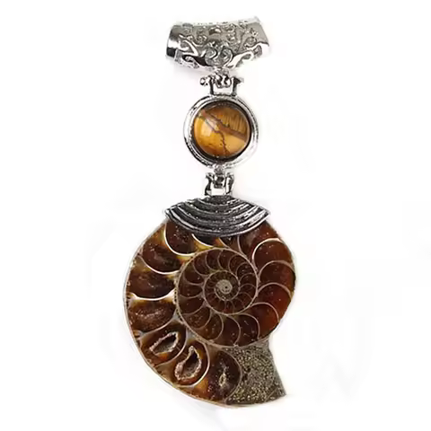 Natural Ammonite Stone Pendants For Women Necklace DIY Ammonites Reliquiae Shell Cabochon Beads Pend