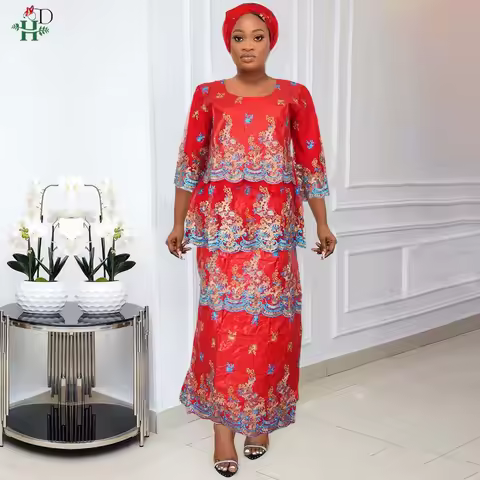 H&D For Women African Dress Elegant Luxury Ruffles Sleeves Lace Muslim Ramadan Birthday Party Dinner