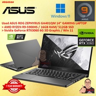 #RG058 USED ASUS ZEPHYRUS GA401QM R9 Gaming Laptop AMD RYZEN R9-5900HS 16GB 512GB SSD NVIDIA RTX3060