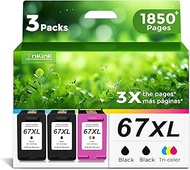67XL Ink Cartridges for HP 67 XL Black Color Combo 3-Pack Replacement for HP67 HP67XL for Printer 27