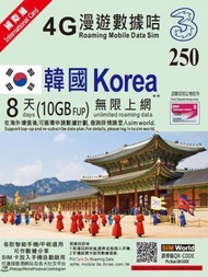 3香港 - 8日【韓國】(10GB) 4G/3G 無限上網卡數據卡SIM咭[H20]
