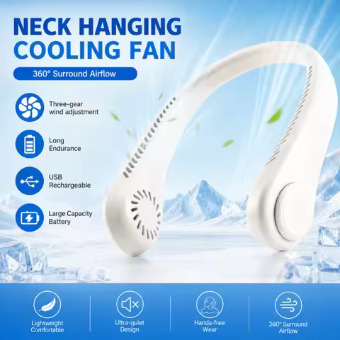2026 New Mini Neck Mounted Fan Portable Bladeless Neck Rechargeable Air Cooler 3 Speed Mini Summer S